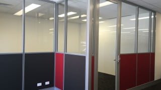half glass office partitions with clear glass door in Perth
